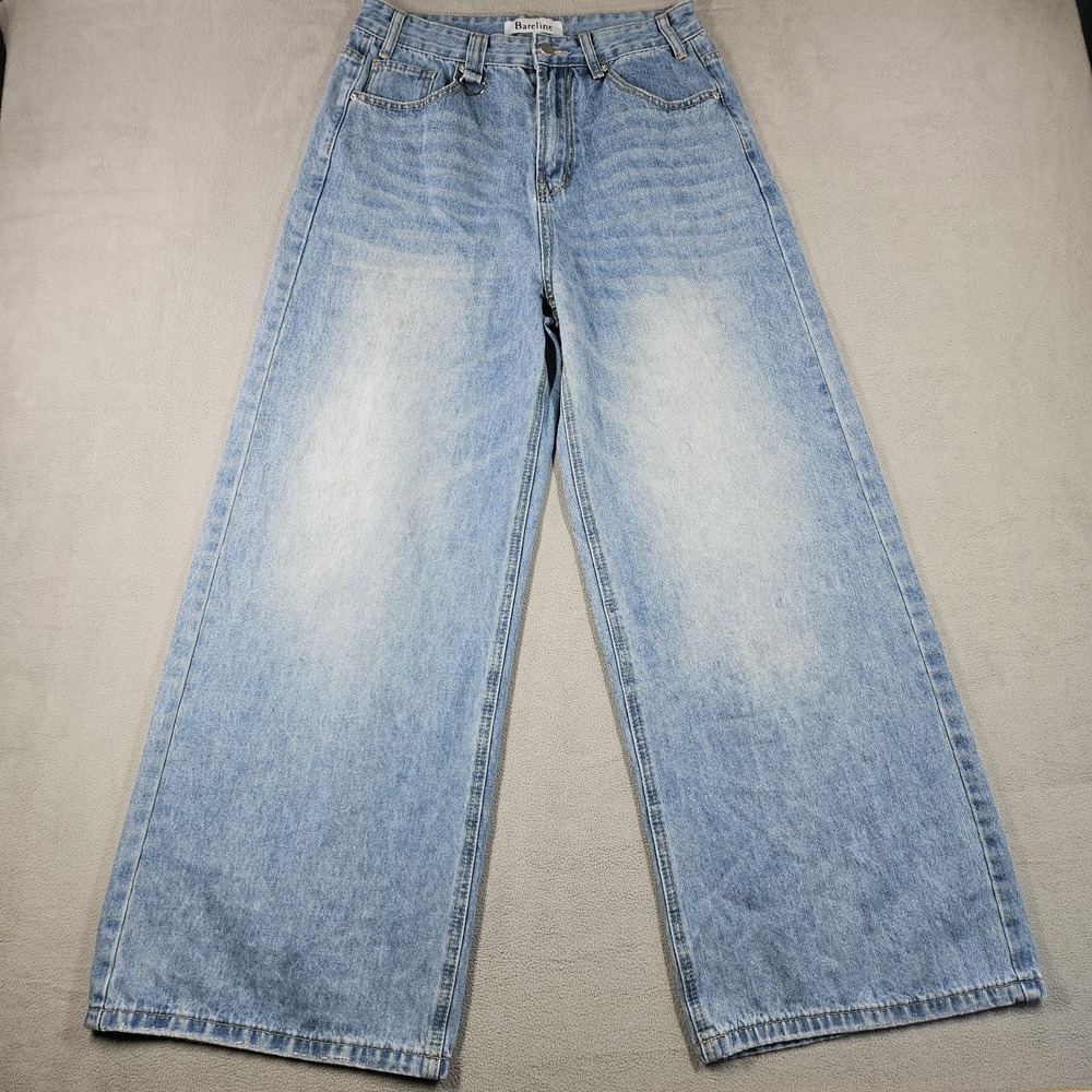 Bareline Wide Leg Baggy Jeans Mens 30x29 Large Light Wash Key Ring Skater Y2K
